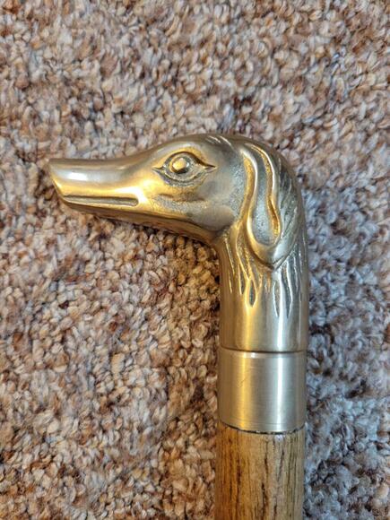 Vintage Antique Weighted Brass Dog Head Knob Swagger Walking Stick Cane Umbrella - Picture 2 of 7